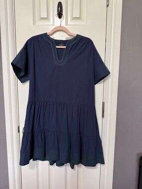 Adorable Navy Blue & Green Trim Women's above the Knee Dress, New